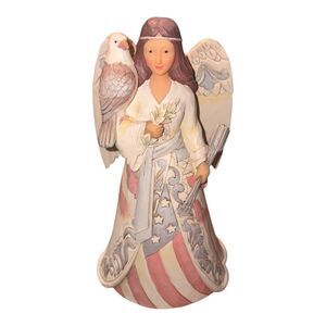 JIM SHORE Strong Heart Peaceful Spirit Patriotic ANGEL Figurine w/ Eagle 6005256